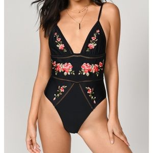 NWOT - Black Floral Embroidered Swimsuit